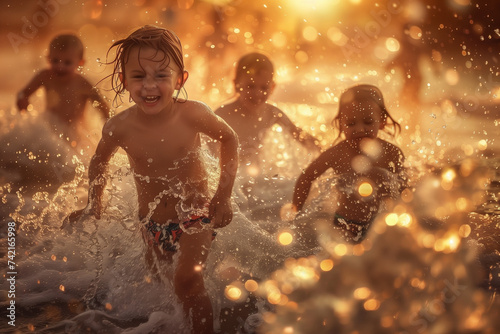 Kids splashing at the beach