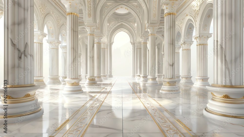 white gold marble interior within the royal palace, emanating regal opulence akin to a golden palace or castle interior, luxury fantasy backdrop