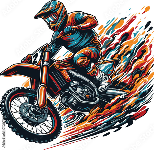 Realistic silhouette of a motocross rider, man is doing a trick, isolated on white background. Enduro motorbike sport transport. Vector illustration