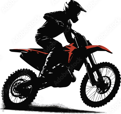 Realistic silhouette of a motocross rider, man is doing a trick, isolated on white background. Enduro motorbike sport transport. Vector illustration