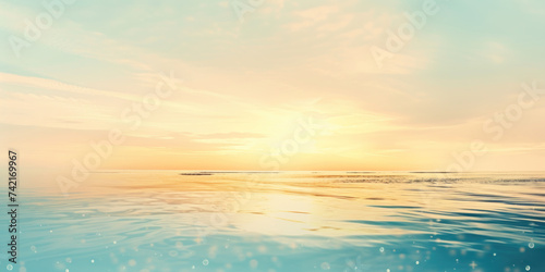 Sunset over the sea blue and yellow beach background