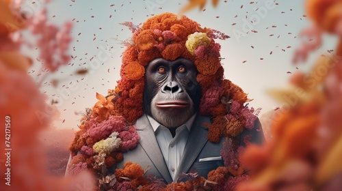 Creative animal concept Orangutan in smart suit AI generative