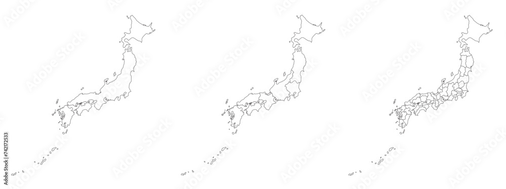Japan map. Map of Japan in white set Japan map. Map of Japan in white set