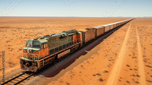 Train Trek: Aerial Photography Showing Extensive Iron Ore Transport via Freight Train Across Mauritania