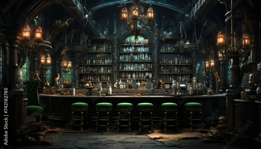 A moody bar with vintage absinthe drippers