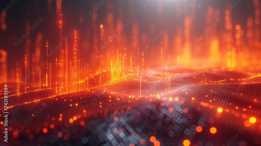 Fototapeta premium Data graph chart 3d render light dots background banner finance wallpaper, Ai generated image, burning fire in the fireplace