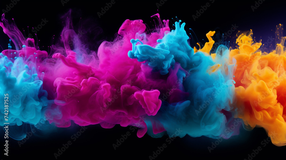 Freeze motion of colored powder explosions isolated on white background Freeze motion of colored powder explosions isolated on white background