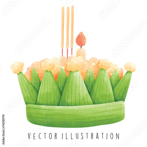 Thailand Travel Collection, Watercolor of Kratong,Vector Illustration.