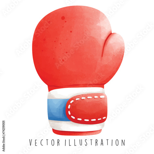 Thailand Travel Collection, Watercolor of Muay Thai Glove, Vector Illustration.