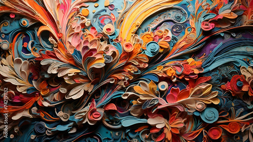 colorful background with flowers kirigami style 