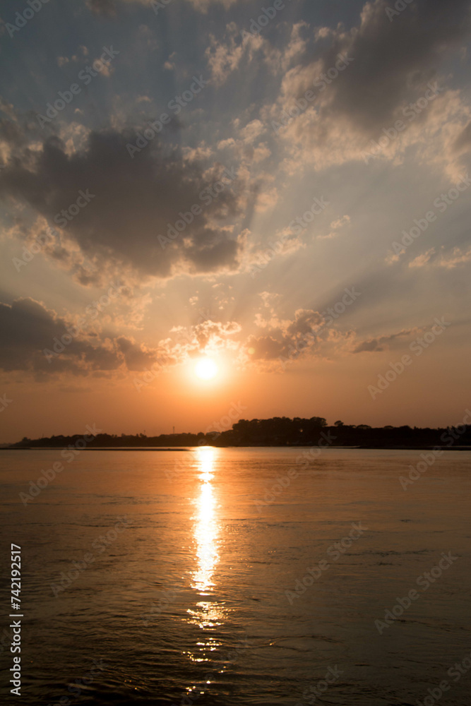 Sunset and water surface,Sunset and riverside