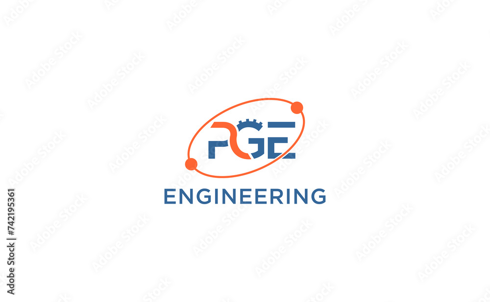 Gear and wrench mechanic logo. Letter PGE logo design Gear and wrench mechanic logo. Letter PGE logo design