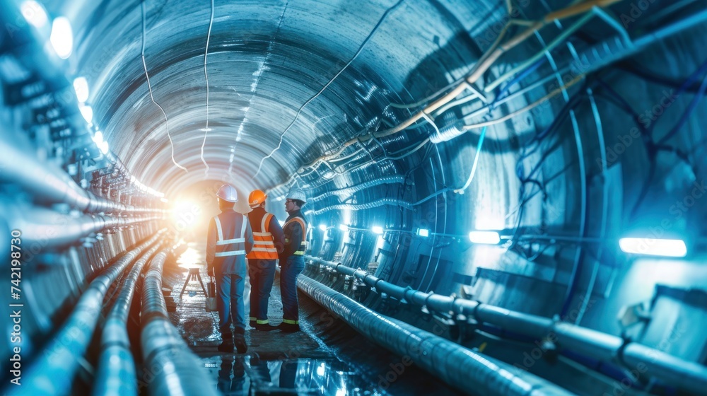The innovative engineer designed a cutting-edge transportation tunnel system composed of interconnected tubes to improve city infrastructure and facilitate efficient transport.