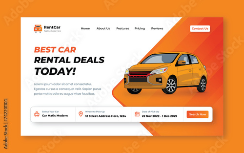 Editable vector landing page rent car web banner