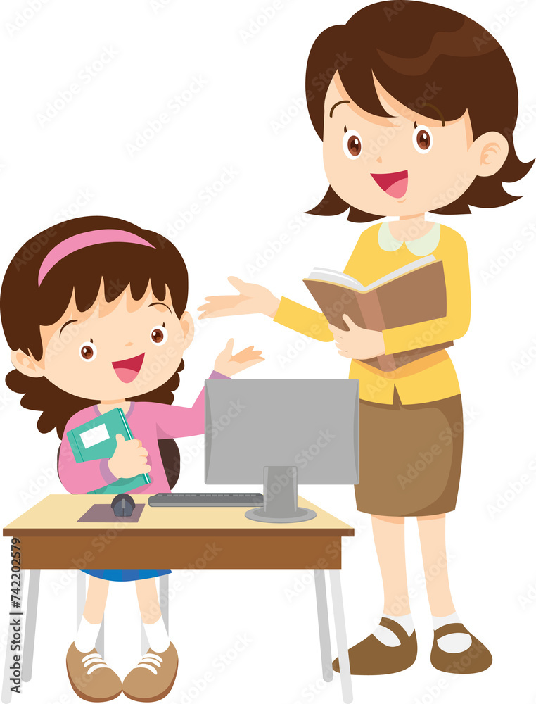 teacher and student learn computer