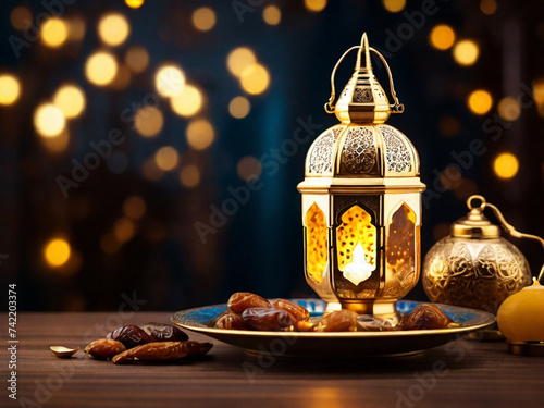 Arabic lantern with dates, Ramadan kareem, Ied Mubarok, Happy Iftar