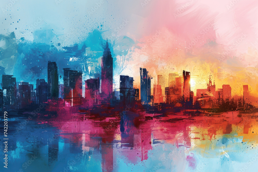 Abstract Tokyo illustration art background. water color .ai generative
