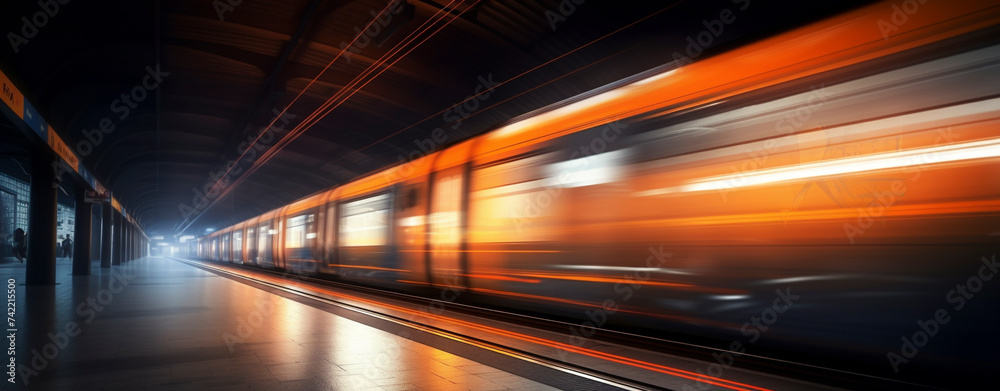 Subway train travel with light trails