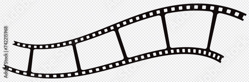 Curved film strip icon. PNG image. Roll of retro film strip on isolated transparent background. Photographic film in retro style. Curved film strip PNG.