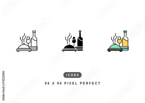 Catering Icon. Chef Hand Plate Food Pictogram Graphic Illustration. Isolated Simple Line Icon For Infographic, App and Web Button.