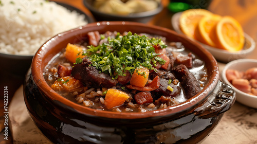 Feijoada with rice and oranges