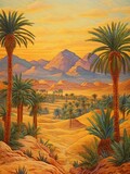 Golden Egyptian Desert Pyramids: Vintage Art Print of Vibrant & Colorful Landscape