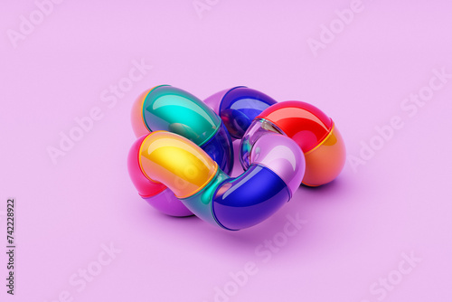 Abstract shape against pink background, 3D illustration. Smooth shape 3d rendering