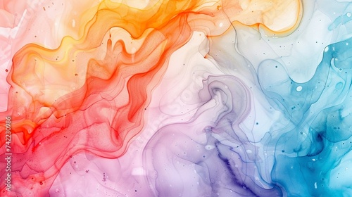 Watercolor background with abstract colorful liquid ink.