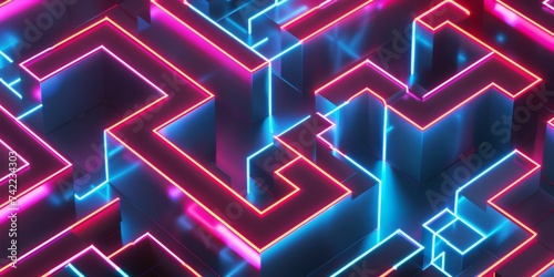 Geometric neon maze city streets alive with light