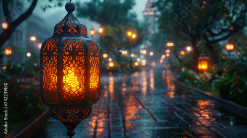 Islamic lantern in the night - Ramadan Kareem