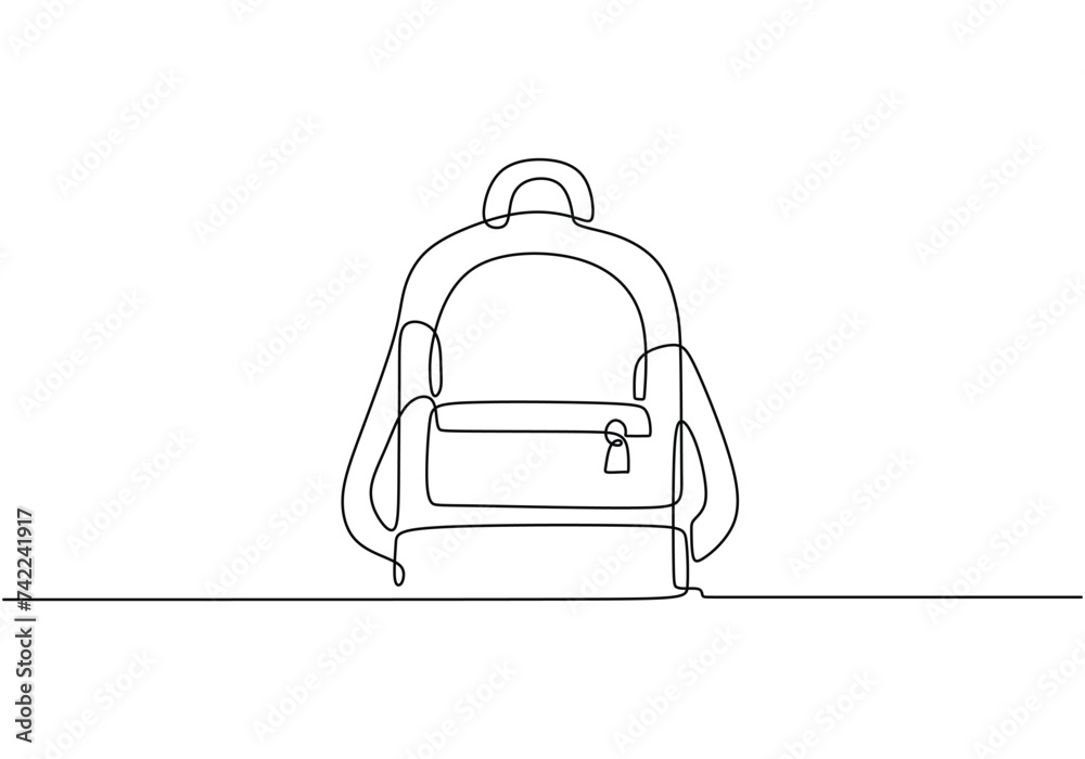 Fototapeta premium School bag in continuous one line art drawing. Vector illustration education stuff.