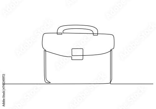 Suitcase working bag one line art drawing. Continuous outline briefcase office bag for working.