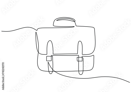 Continuous line drawing of briefcase working bag isolated on white background.