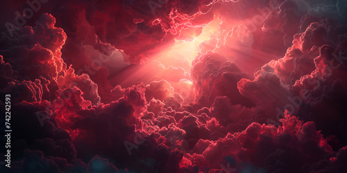 Bright red thunderclouds with bright sun lightning flashes dark background and wallpaper 
