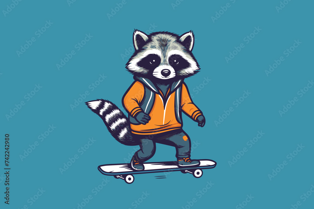 raccoon playing skateboard vector illustration
