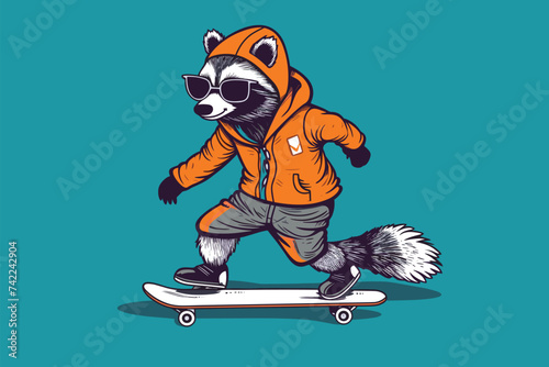 raccoon playing skateboard vector illustration