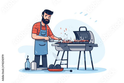 man cooking at barbecue flat design vector illustration