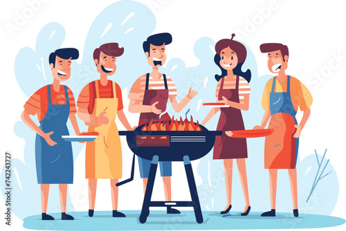 friends at barbecue enjoying food vector illustration