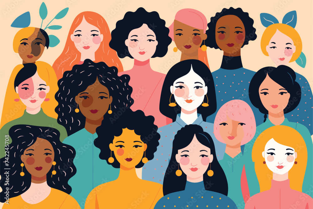International women's day banner vector, different cultural women celebrating women's day vector illustration International women's day banner vector, different cultural women celebrating women's day vector illustration