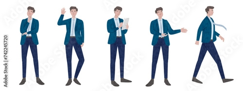 ビジネスマンの色んなポーズの男性のイラスト