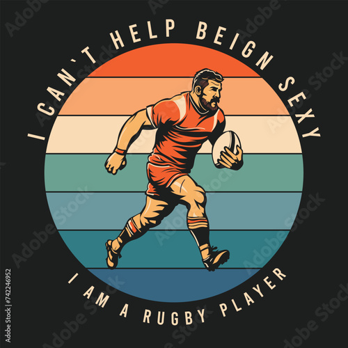 Vintage Rugby Player Rugger tshirt Design Vector photo