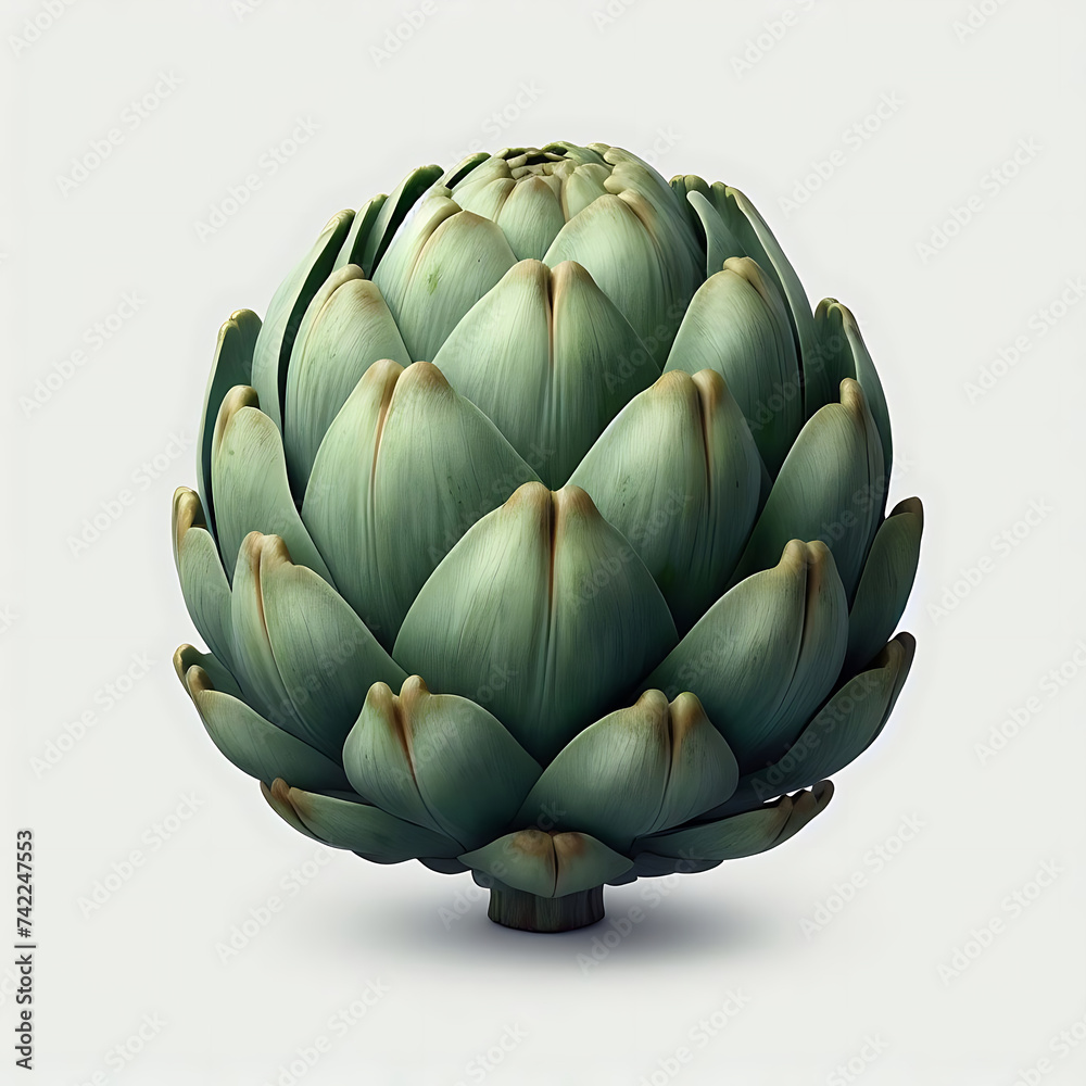 Fototapeta premium Isolated Artichoke. One whole Artichoke isolated on white background with clipping path, ai generatd, organic vegetables