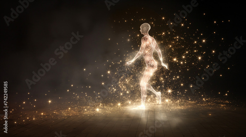 Countless glowing particles make up a runner