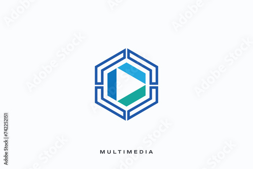 Play music soundtrack multimedia production vector logo photo