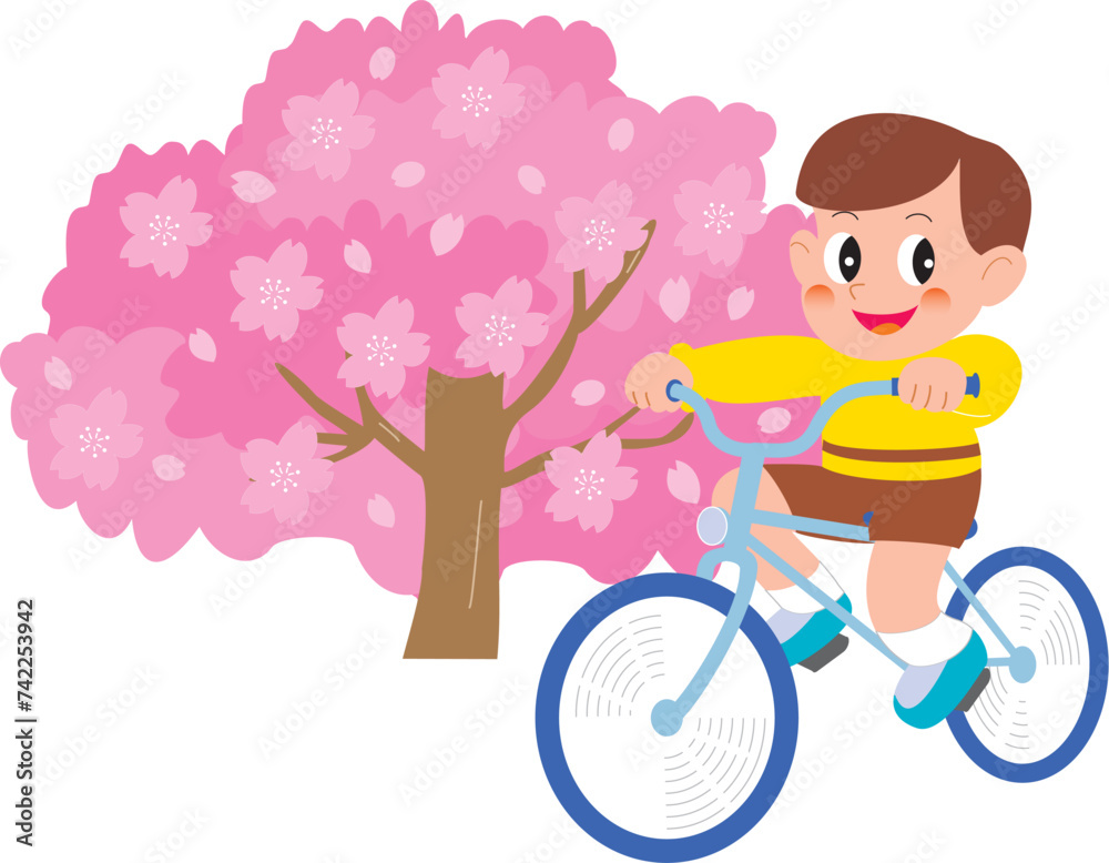 桜と自転車に乗る男の子
桜と自転車に乗る男の子