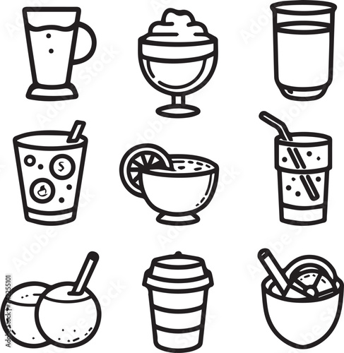 set of foods and Drinks vector icons isolated on white background