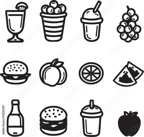 set of foods and Drinks vector icons isolated on white background