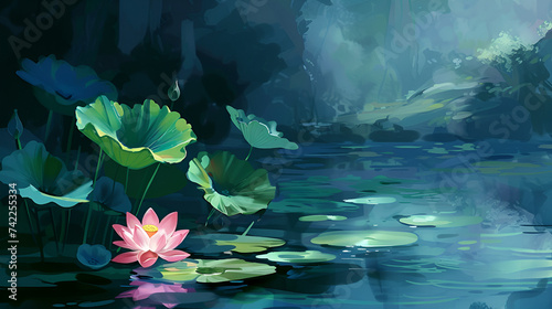 Artistic Style Lotus Flower Painting Drawing Illustration