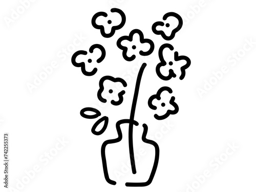 かわいい花瓶に入った花／手描きイラスト