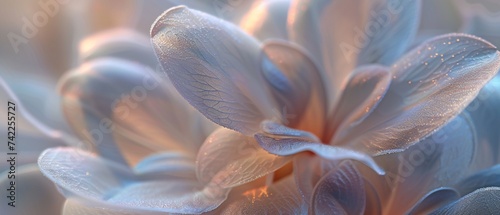 Frosty Glow: Macro view captures jasmine's frost-kissed petals, glowing with a calming frosty luminescence.
